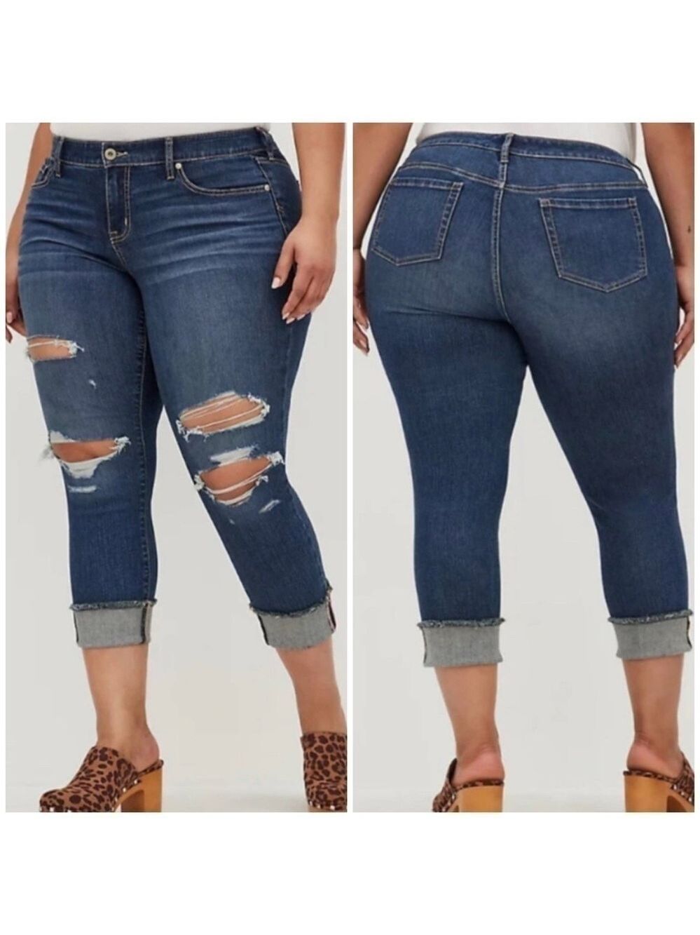 TORRID Crop Boyfriend Straight Vintage Stretch Mid Rise Jean In Medium Blue